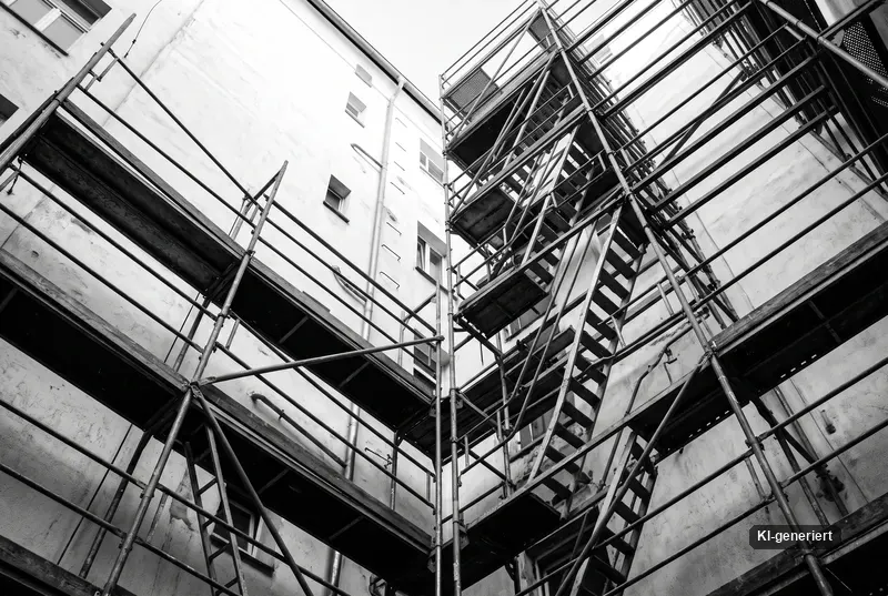 Gerüst vor einer hellen Putzfassade