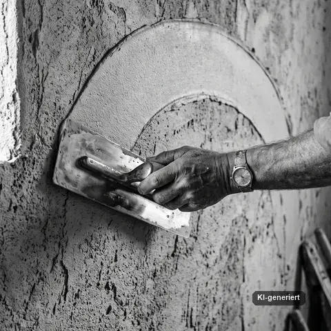 Hand mit Kelle beim Verputzen einer Wand