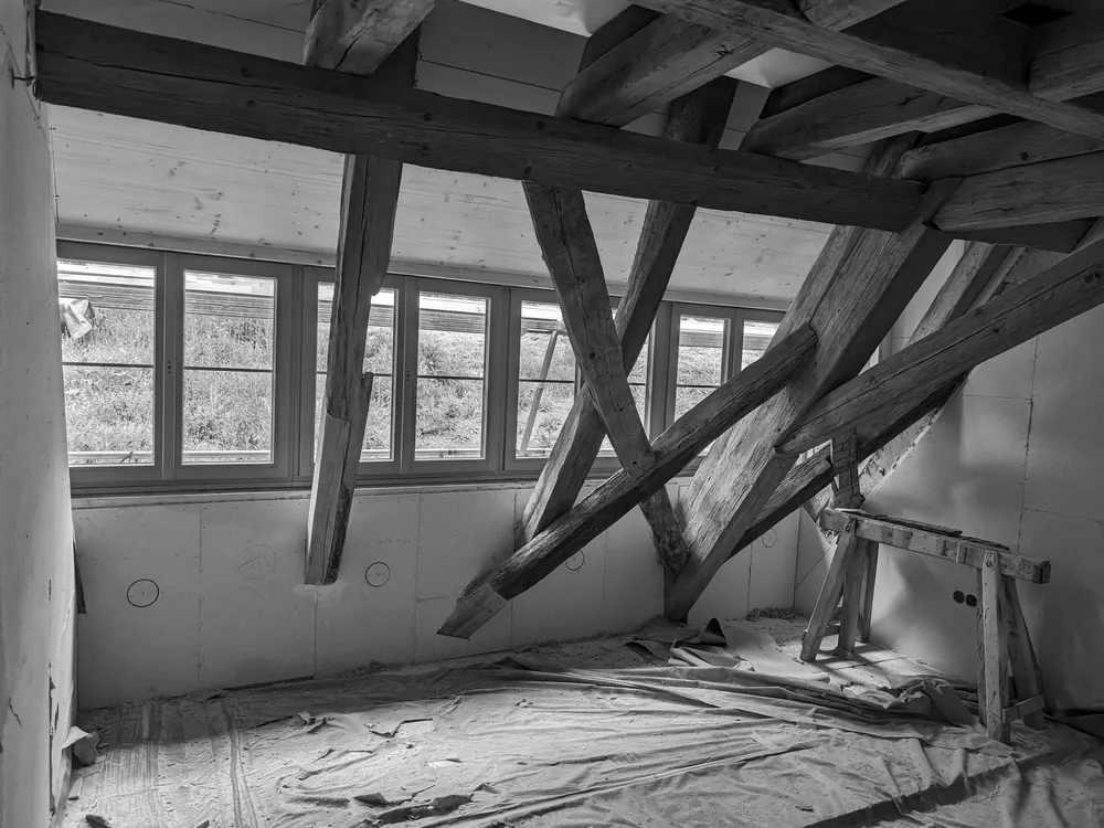 Dachgeschoss der Klosterscheune Bebenhausen vor dem Umbau